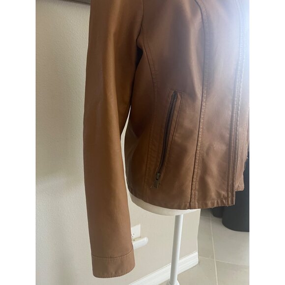 BACCINI faux leather tan jacket size MEDIUM fall - Picture 2 of 8